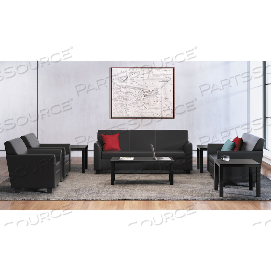 CIRCULATE LEATHER RECEPTION THREE-CUSHION SOFA, 73W X 28.75D X 32H, BLACK 