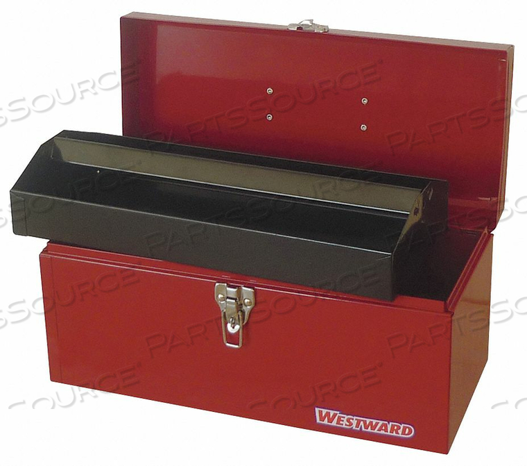 TOOL BOX, MATERIAL STEEL, OVERALL DEPTH 7 IN, OVERALL HEIGHT 7 1/2 IN, OVERALL WIDTH 16 IN, LOCKING SYSTEM PADLOCKABLE, COLOR RED, INCLUDES by Westward TOOL BOX, MATERIAL STEEL, OVERALL DEPTH 7 IN, OVERALL HEIGHT 7 1/2 IN, OVERALL WIDTH 16 IN, LOCKING SYSTEM PADLOCKABLE, COLOR RED, INCLUDES by Westward