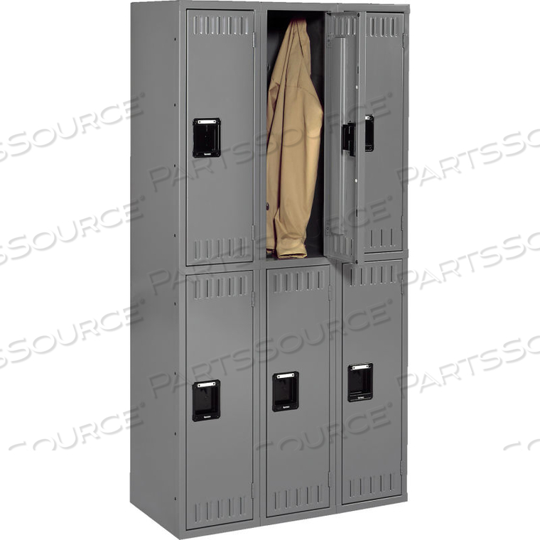 DOUBLE TIER 6 DOOR STEEL LOCKER, RECESSED HANDLE, 12"WX15"DX36"H, GRAY, ASSEMBLED by Tennsco Corp.