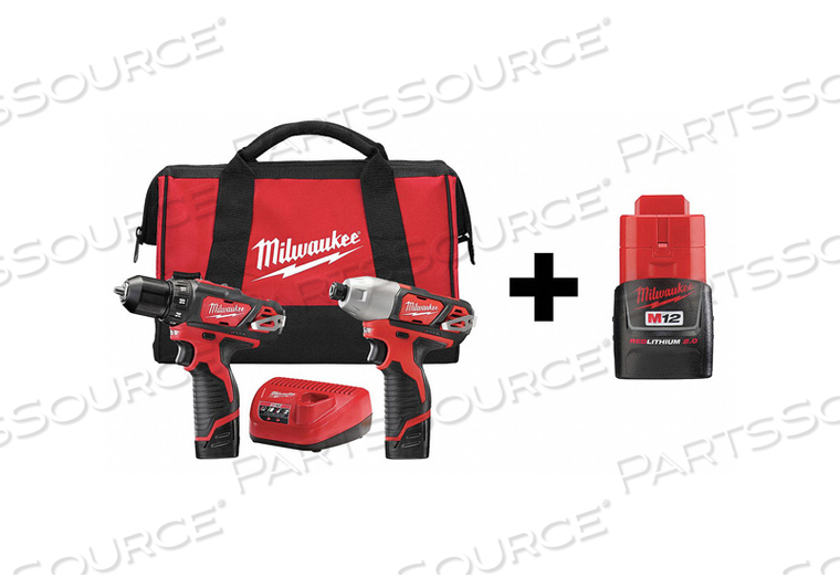 CORDLESS COMBINATION KIT, CORDLESS TOOLS INCLUDED DRILL, IMPACT DRIVER, VOLTAGE 12 V, NUMBER OF TOOLS 2, BATTERY CAPACITY 1.5 AH, 2.0 AH, SE by Milwaukee Electric Tools
