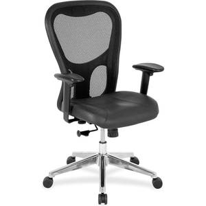 LORELL MID-BACK EXECUTIVE CHAIR, 25"W X 23-5/8"D X 44"H, BLACK LEATHER SEAT/MESH BACK by S.P. Richards Company