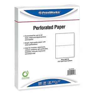 PERFORATED AND PUNCHED PAPER, 20 LB BOND WEIGHT, 8.5 X 11, WHITE, 500/REAM, 5 REAMS/CARTON by PrintWorks Professional