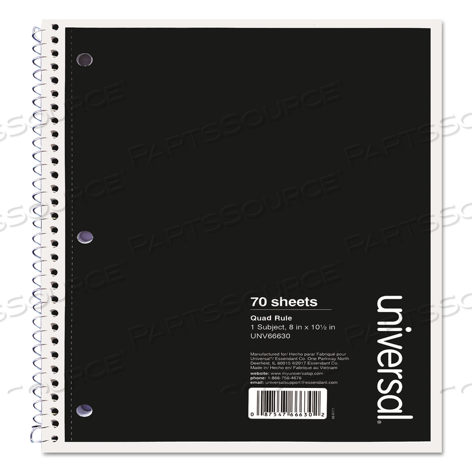 WIREBOUND NOTEBOOK, 1 SUBJECT, QUADRILLE RULE, BLACK COVER, 10.5 X 8, 70 SHEETS by Universal