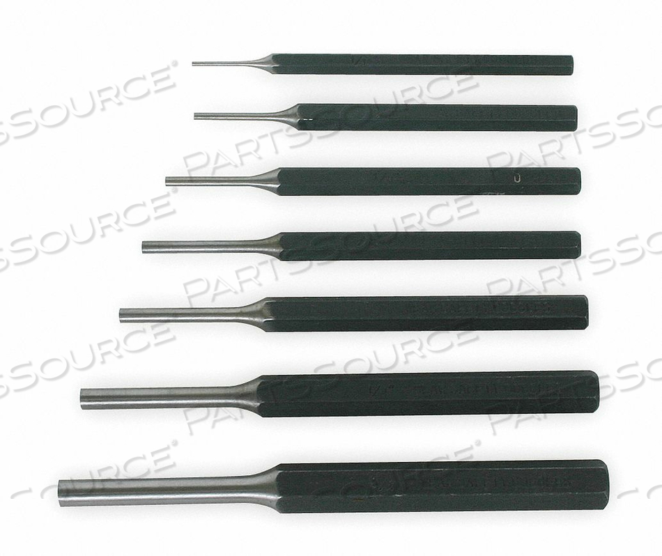 DRIVE PIN PUNCH SET, SET TYPE PUNCH SET, TYPES INCLUDED PIN PUNCH, NUMBER OF PIECES 7, BLADE TIP SHAPE STRAIGHT, BLADE WIDTH 1/16 IN, 3/32 I by Westward DRIVE PIN PUNCH SET, SET TYPE PUNCH SET, TYPES INCLUDED PIN PUNCH, NUMBER OF PIECES 7, BLADE TIP SHAPE STRAIGHT, BLADE WIDTH 1/16 IN, 3/32 I by Westward