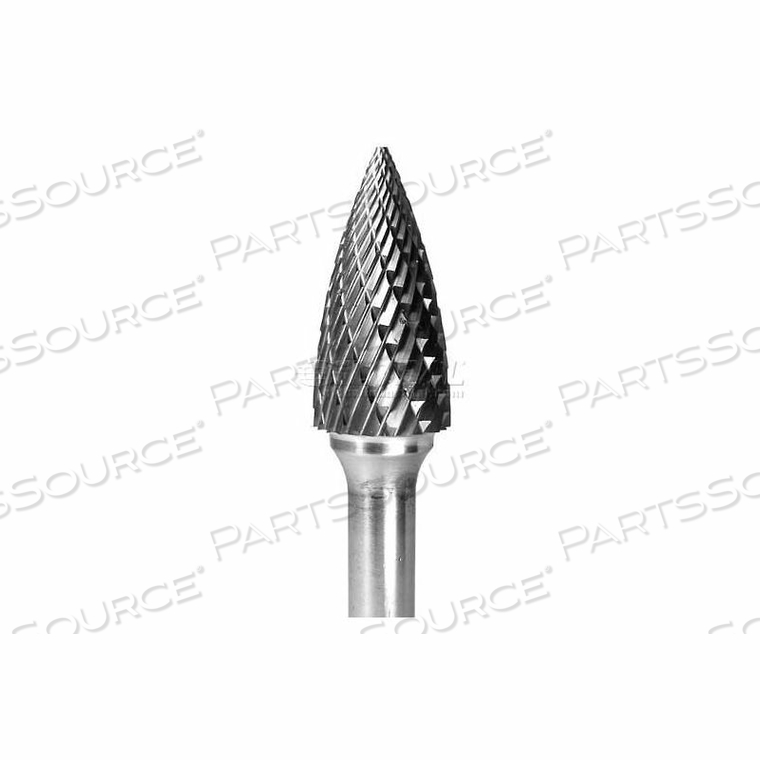 POINTED TREE CARBIDE BURR, DOUBLE CUT, 1/8" SHANK DIA, 1-1/2" OAL 