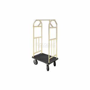 BELLMAN HOTEL CART 41X24 SATIN BRASS WITH BLACK CARPET & RUBBER WHEELS by Glaro Products Inc