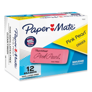 PINK PEARL ERASER, FOR PENCIL MARKS, RECTANGULAR BLOCK, LARGE, PINK, 12/BOX by Paper Mate