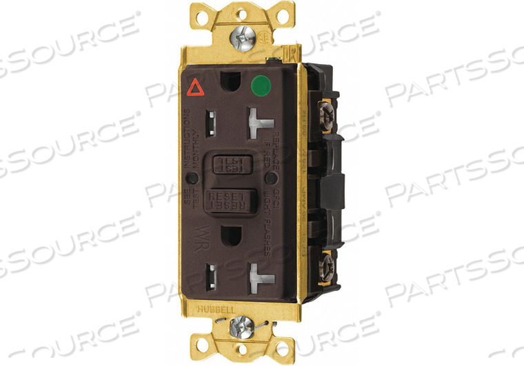GFCI RCEPTCLE HSPITAL BRWN 20A 1 HP by Hubbell Incorporated, Wiring Device-Kellums GFCI RCEPTCLE HSPITAL BRWN 20A 1 HP by Hubbell Incorporated, Wiring Device-Kellums