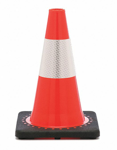 TRAFFIC CONE, NOT APPROVED FOR ROADWAY USE, REFLECTIVE, GRIP TOP WITH BLACK BASE, 12 IN CONE HT, PVC by JBC Safety Plastic, Inc.