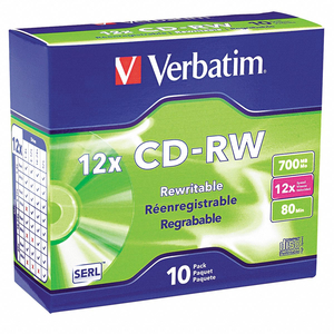 CD-RW DISC 700 MB 80 MIN 12X PK10 by Verbatim