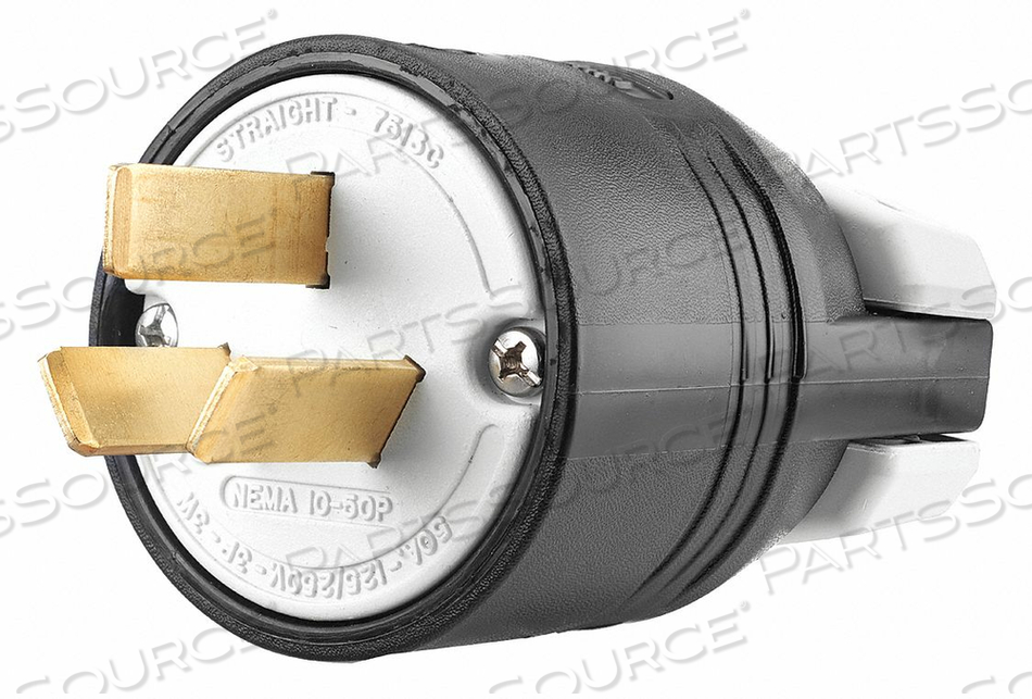 STRAIGHT BLADE PLUG, 10-50P, 50 A, 125/250V AC, BLACK, 3 POLES by Hubbell Power Systems STRAIGHT BLADE PLUG, 10-50P, 50 A, 125/250V AC, BLACK, 3 POLES by Hubbell Power Systems