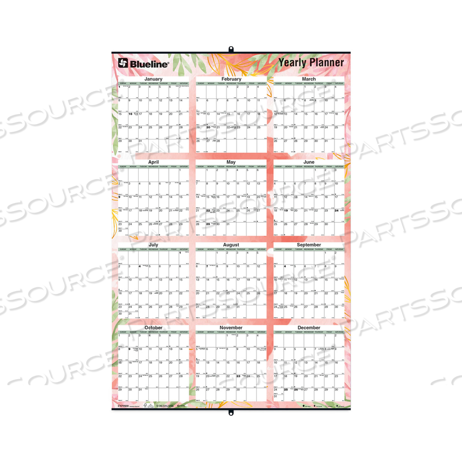 YEARLY LAMINATED WALL CALENDAR, AUTUMN LEAVES WATERCOLOR ARTWORK, 36 X 24, WHITE/SAND/ORANGE SHEETS, 12-MONTH (JAN-DEC): 2023 YEARLY LAMINATED WALL CALENDAR, AUTUMN LEAVES WATERCOLOR ARTWORK, 36 X 24, WHITE/SAND/ORANGE SHEETS, 12-MONTH (JAN-DEC): 2023