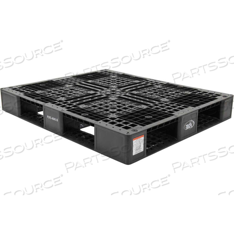 STACKABLE PLASTIC PALLET 47-3/8X39-1/2X6, 6600 LB FLOOR & 2200 LB FORK CAP., BLACK by Vestil Manufacturing Corp.