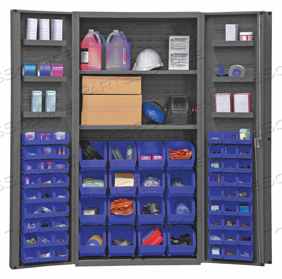 STORAGE BIN CABINET - 64 BLUE HOOK-ON BINS 2 ADJ. SHELVES 36"WX24"DX72"H by Durham Manufacturing Company