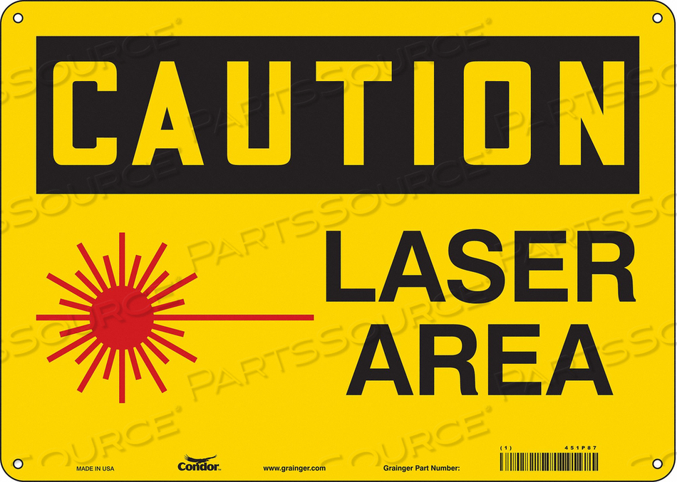LASER WARNING SIGN, HORIZONTAL RECTANGLE, NUMBER OF PRINTED SIDES 1, ENGLISH, SIGN FORMAT TRADITIONAL OSHA, SIGN LEGEND LASER AREA, SIGN LEG by Condor