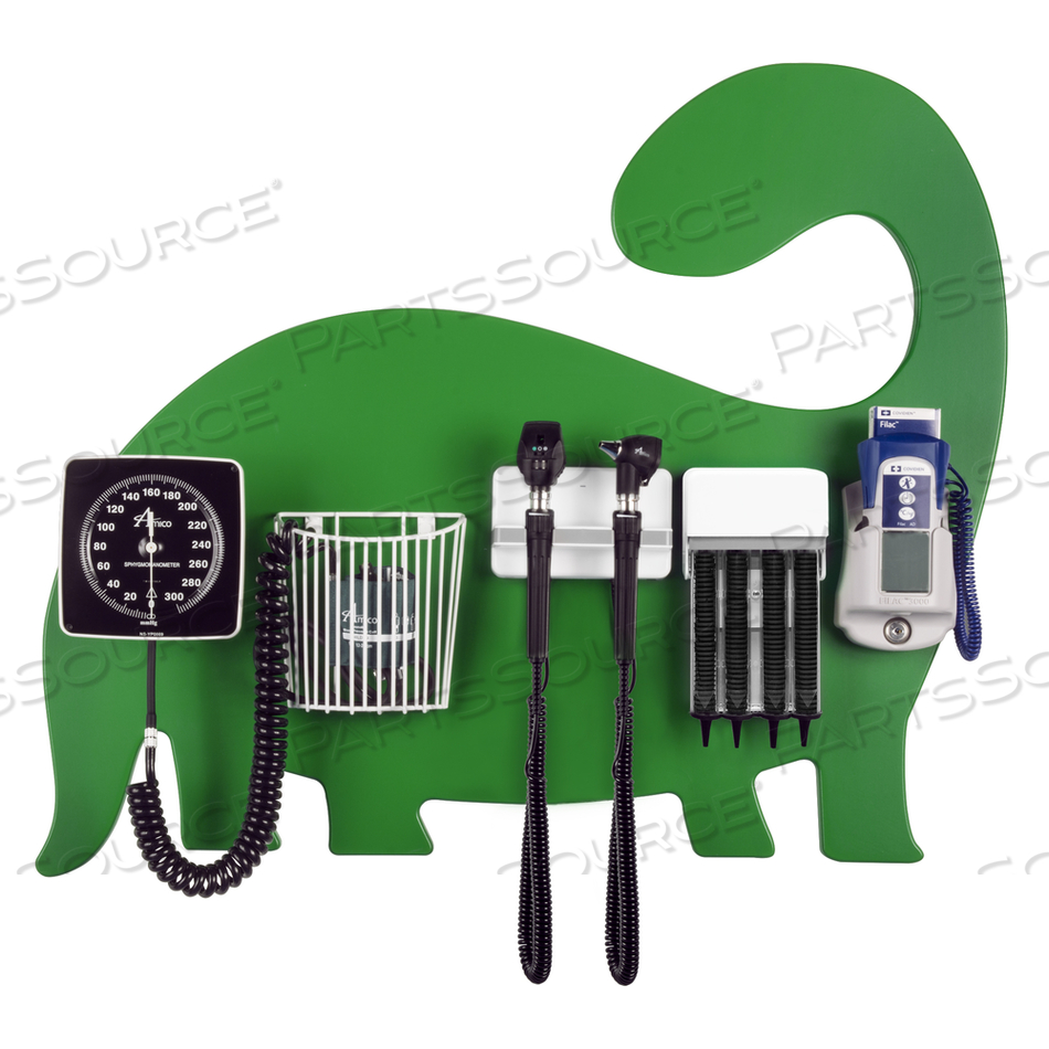 DIAGNOSTIC STATION - DINOSAUR WALL BOARD, OPHTHAL & OTO W/ LED, DISPENSER, ANEROID & CHILD CUFF, ORAL THERMOMETER. [COMPATIBLE W/ WELCH ALLYN HALOGEN HEADS] by Amico Accessories