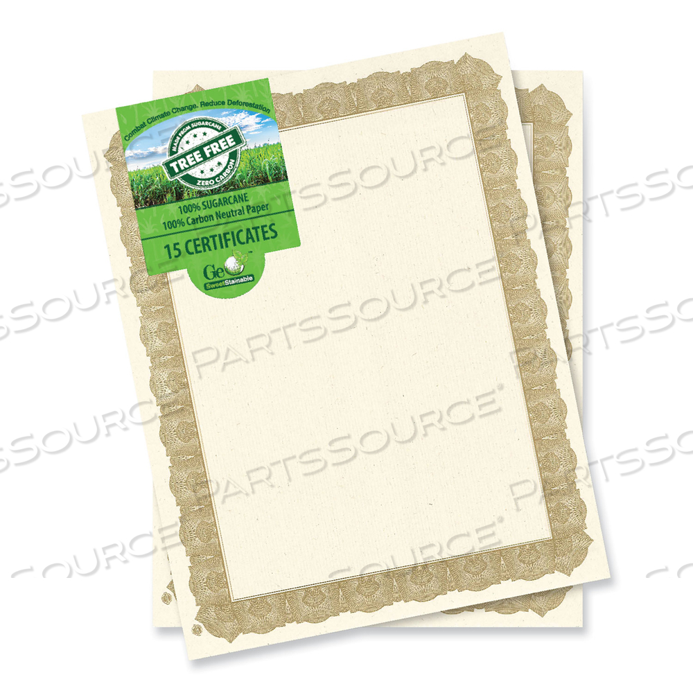 TREE FREE AWARD CERTIFICATES, 8.5 X 11, NATURAL WITH GOLD BRAIDED BORDER, 15/PACK 