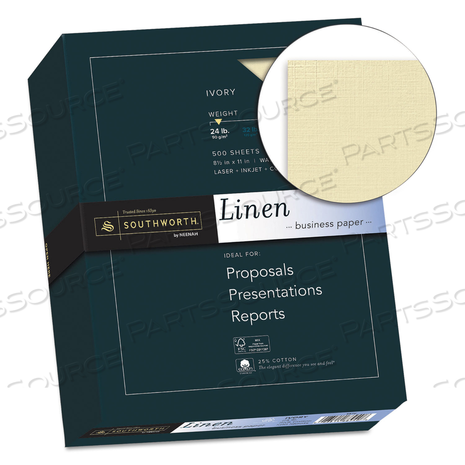 25% COTTON LINEN BUSINESS PAPER, 24 LB BOND WEIGHT, 8.5 X 11, IVORY by SOUTHWORTH PRODUCTS CORP