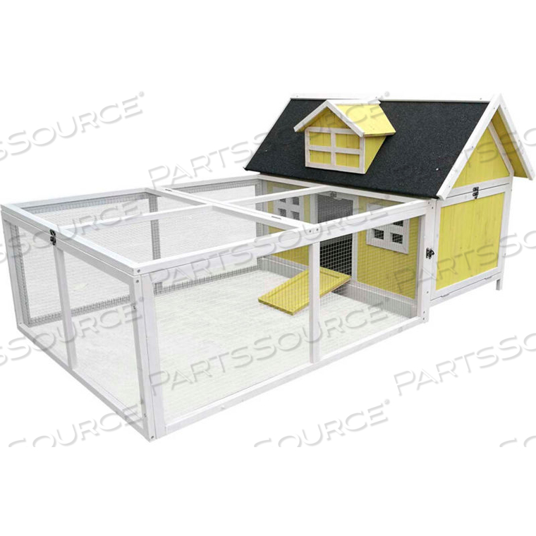 HANOVER OUTDOOR WOODEN CHICKEN COOP WITH RAMP, LARGE WIRE MESH RUN AND WATERPROOF ROOF by Almo