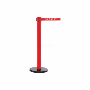 ROLLERSAFETY 300 RETRACTABLE BELT BARRIER, 40" RED POST, 15' RED/WHITE "AUTHORIZED ACCESS ONLY" BELT by Queue Solutions LLC