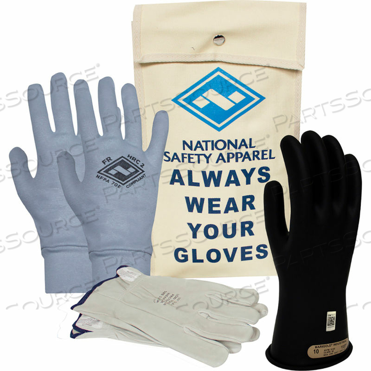 ARCGUARD CLASS 0 ARCGUARD RUBBER VOLTAGE GLOVE PREMIUM KIT, BLACK, SIZE 10 by National Safety Apparel