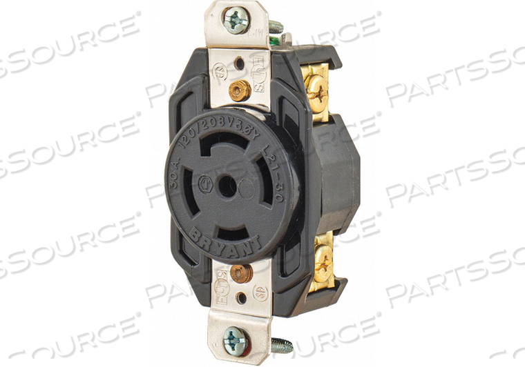 LOCKING RECEPTACLE, L21-30R, 30 A, 120/208V AC, BLACK, 4 POLES, L21-30 by Hubbell Power Systems LOCKING RECEPTACLE, L21-30R, 30 A, 120/208V AC, BLACK, 4 POLES, L21-30 by Hubbell Power Systems