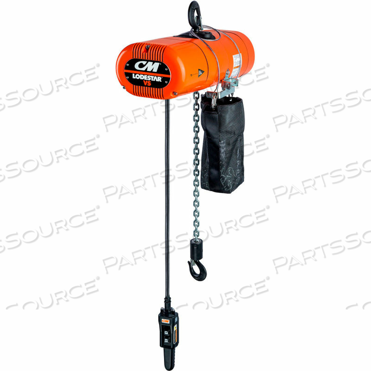 LODESTAR 250 LBS, ELECTRIC CHAIN HOIST W/ CHAIN CONTAINER, 20' LIFT, 5.3 TO 32 FPM, 230V 