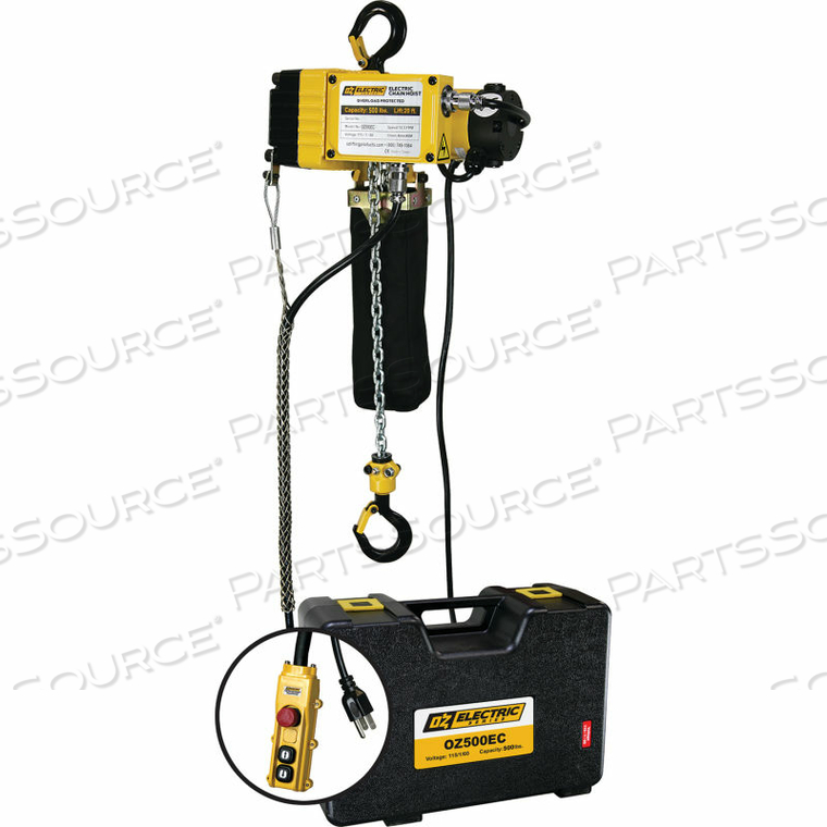 1/4 TON, ELECTRIC CHAIN HOIST, 20' LIFT, 12.5 FPM, 110V by Oz Lifting Products