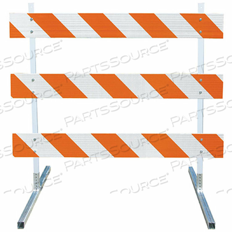 TYPE III BARRICADE W/ PLASTIC UPRIGHTS & STEEL TUBE FEET, ENGINEER STRIPED by Plasticade