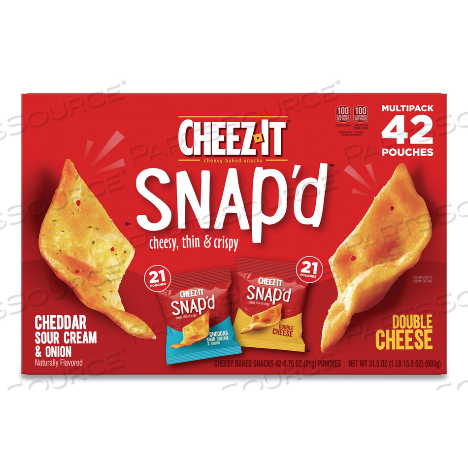 SNAP'D CRACKERS VARIETY PACK, CHEDDAR SOUR CREAM AND ONION, DOUBLE CHEESE, 0.75 OZ BAG by Cheez-It SNAP'D CRACKERS VARIETY PACK, CHEDDAR SOUR CREAM AND ONION, DOUBLE CHEESE, 0.75 OZ BAG by Cheez-It