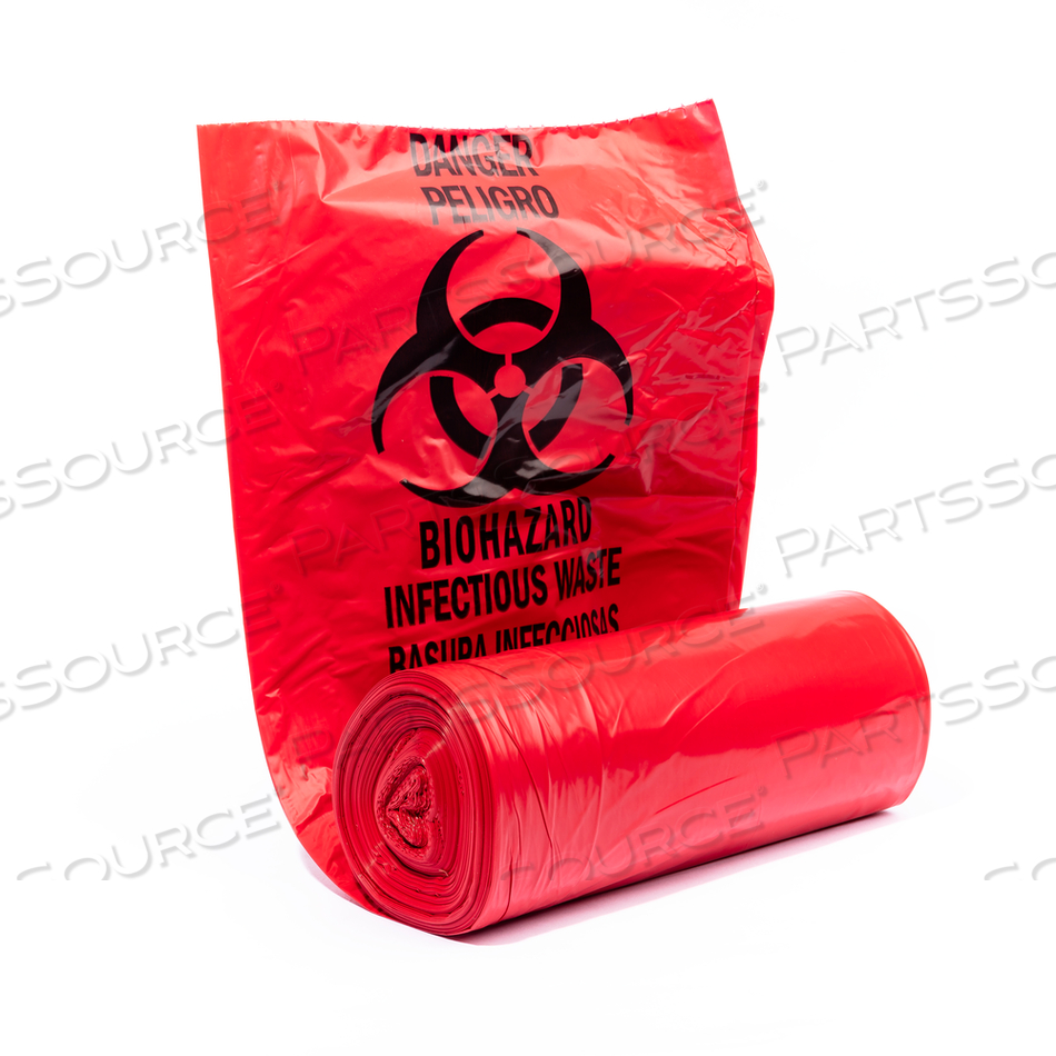 RED INFECTIOUS WASTE CAN LINER, 33X39 1.3 MIL RED BIO 200/CS 8/25'S CORELESS WHITE BOXES INFECTIOUS WASTE PRINT IN BLACK INK by NORAMCO (North America Plastics & Chemicals Co. Inc_