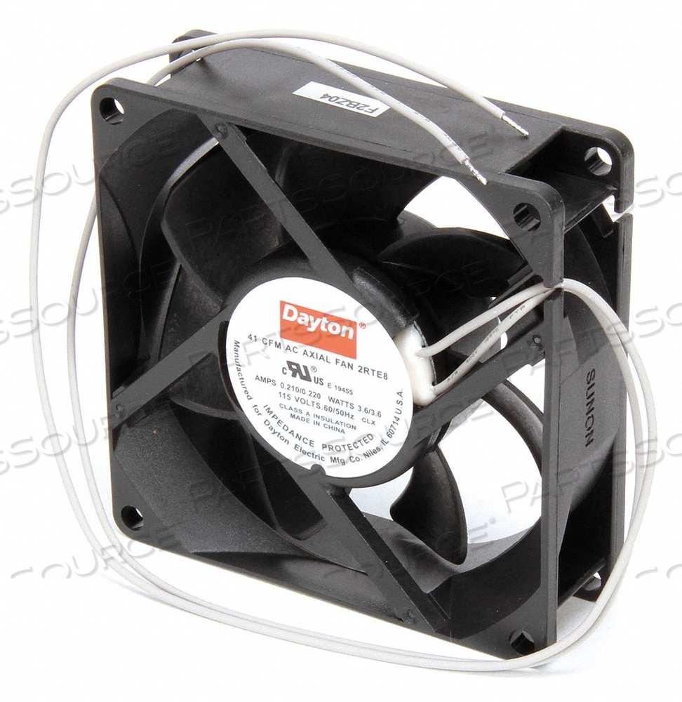 STANDARD SQUARE AXIAL FAN, FAN SHAPE SQUARE, MOUNTING EYE O.C. 2 13/16 IN, HEIGHT 3 1/8 IN, DEPTH 1 IN, WIDTH 3 1/8 IN, CFM @ 0.000-IN. SP 2 by DAYTON ELECTRIC MANUFACTURING CO