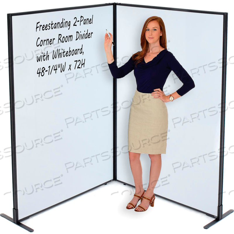 INTERION FREESTANDING 2-PANEL CORNER ROOM DIVIDER WITH WHITEBOARD, 48-1/4"W X 72"H 