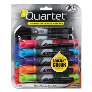 ENDURAGLIDE DRY ERASE MARKER, BROAD CHISEL TIP, NINE ASSORTED COLORS, 12/SET by Quartet