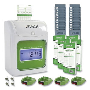 UB1000 ELECTRONIC NON-CALCULATING TIME CLOCK BUNDLE, LCD DISPLAY, BEIGE/GREEN by uPunch