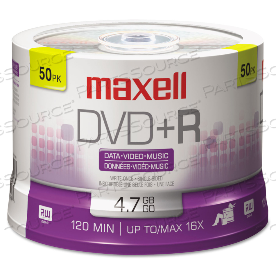 DVD+R HIGH-SPEED RECORDABLE DISC, 4.7 GB, 16X, SPINDLE, SILVER by Maxell