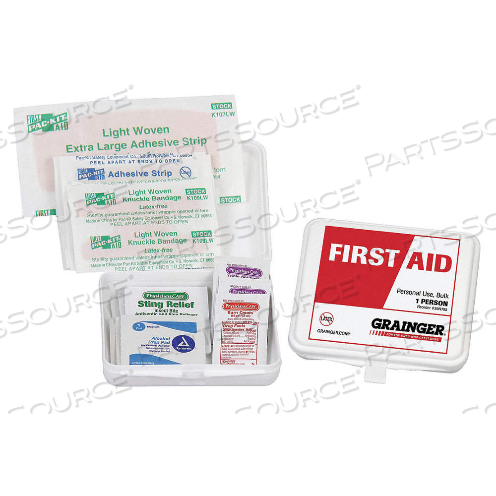 FIRST AID KIT AND HOUSING, GEN PURPOSE, 1 PEOPLE SERVED, 20 COMPONENTS, PLASTIC by Approved Vendor