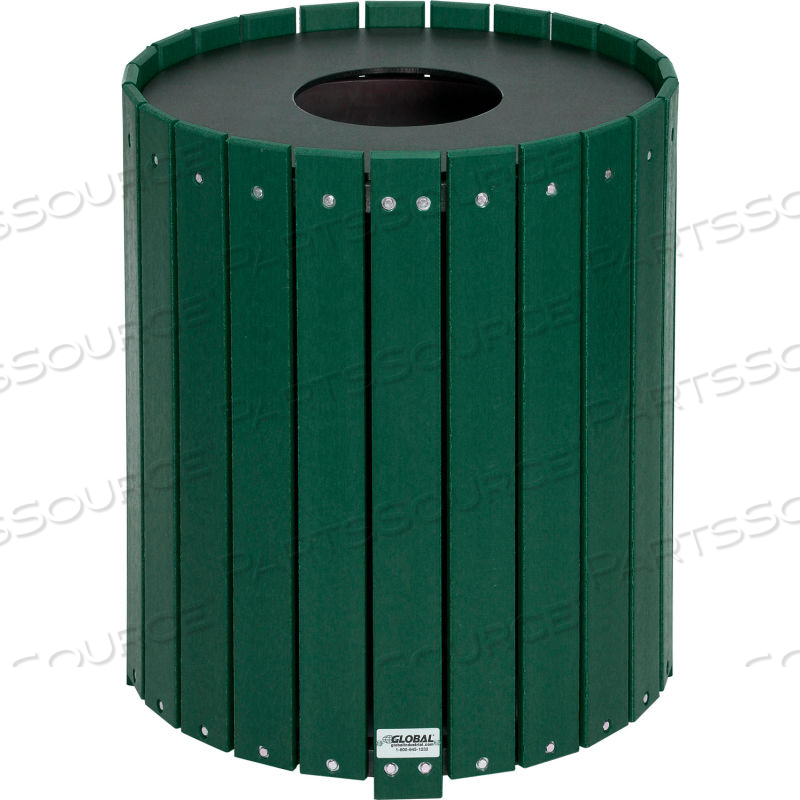 32 GALLON ROUND RECYCLED PLASTIC RECEPTACLE W/ LINER, GREEN by Approved Vendor