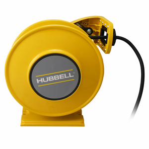 HUBBELL INDUSTRIAL DUTY CORD REEL WITH BARE END ON CORD - 14/3C X 45', 15A, ALUMINUM by Gleason