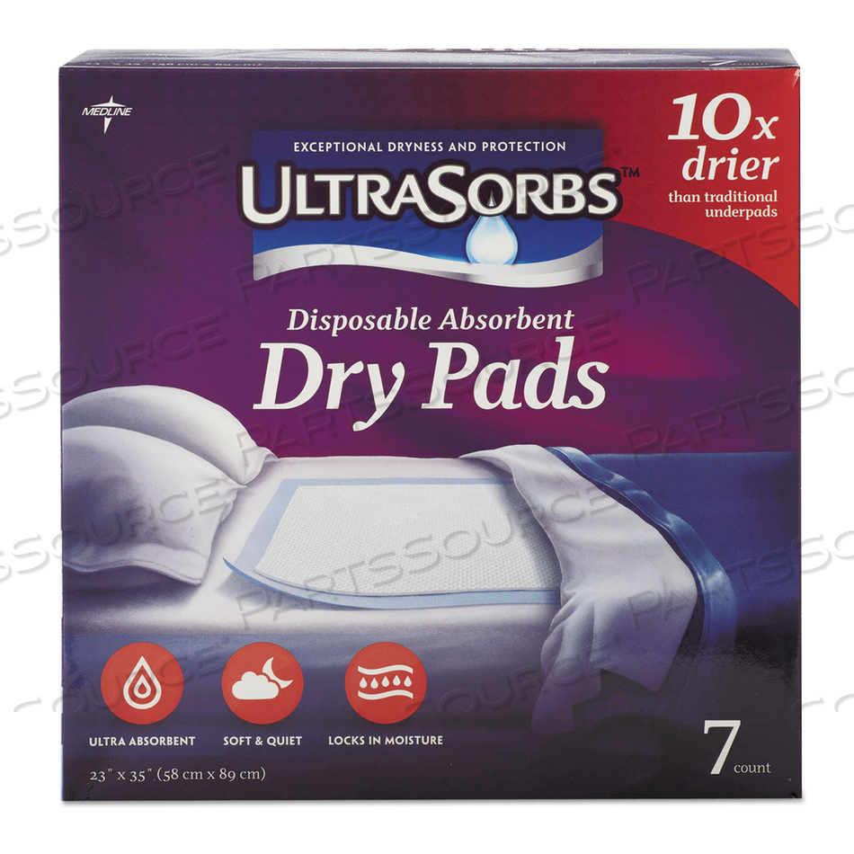 ULTRASORBS DISPOSABLE DRY PADS, 23" X 35", BLUE by Medline Industries, Inc. ULTRASORBS DISPOSABLE DRY PADS, 23" X 35", BLUE by Medline Industries, Inc.