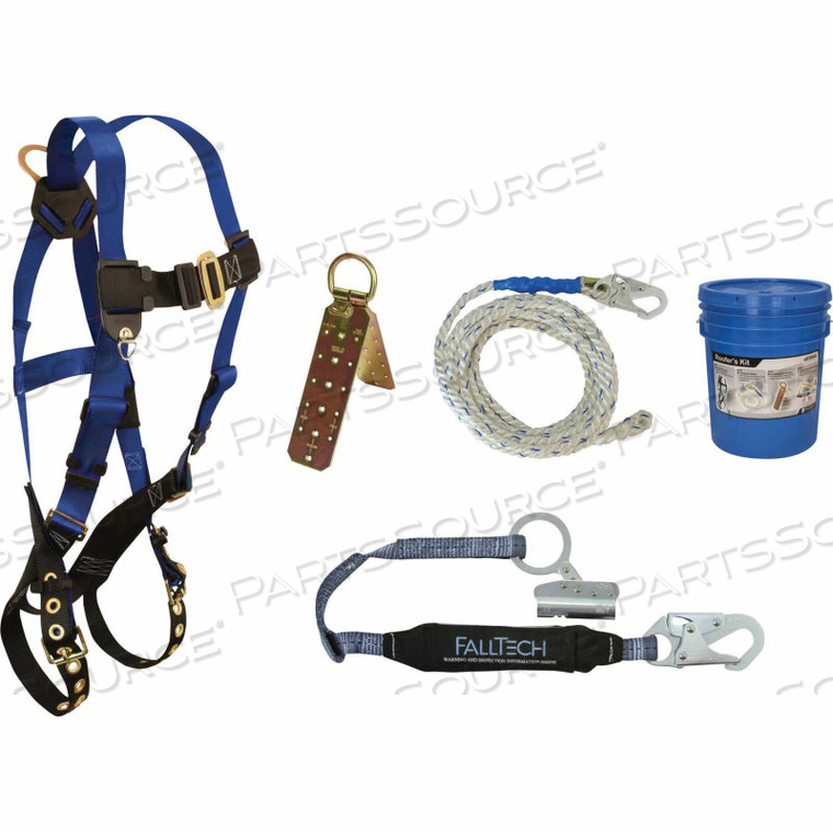 ROOFER'S KIT WITH 7016 HARNESS, 3' SHOCK ABSORBING LANYARD & ROOF ANCHOR by Falltech