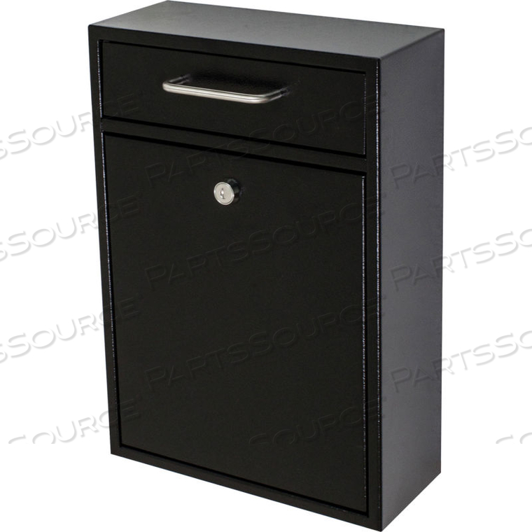 MAIL BOSS EPOCH WALL MOUNT LOCKING DROP BOX 11-1/4"W X 4-3/4"D X 16-1/4"H BLACK by Epoch Design LLC Dba Mail Boss MAIL BOSS EPOCH WALL MOUNT LOCKING DROP BOX 11-1/4"W X 4-3/4"D X 16-1/4"H BLACK by Epoch Design LLC Dba Mail Boss