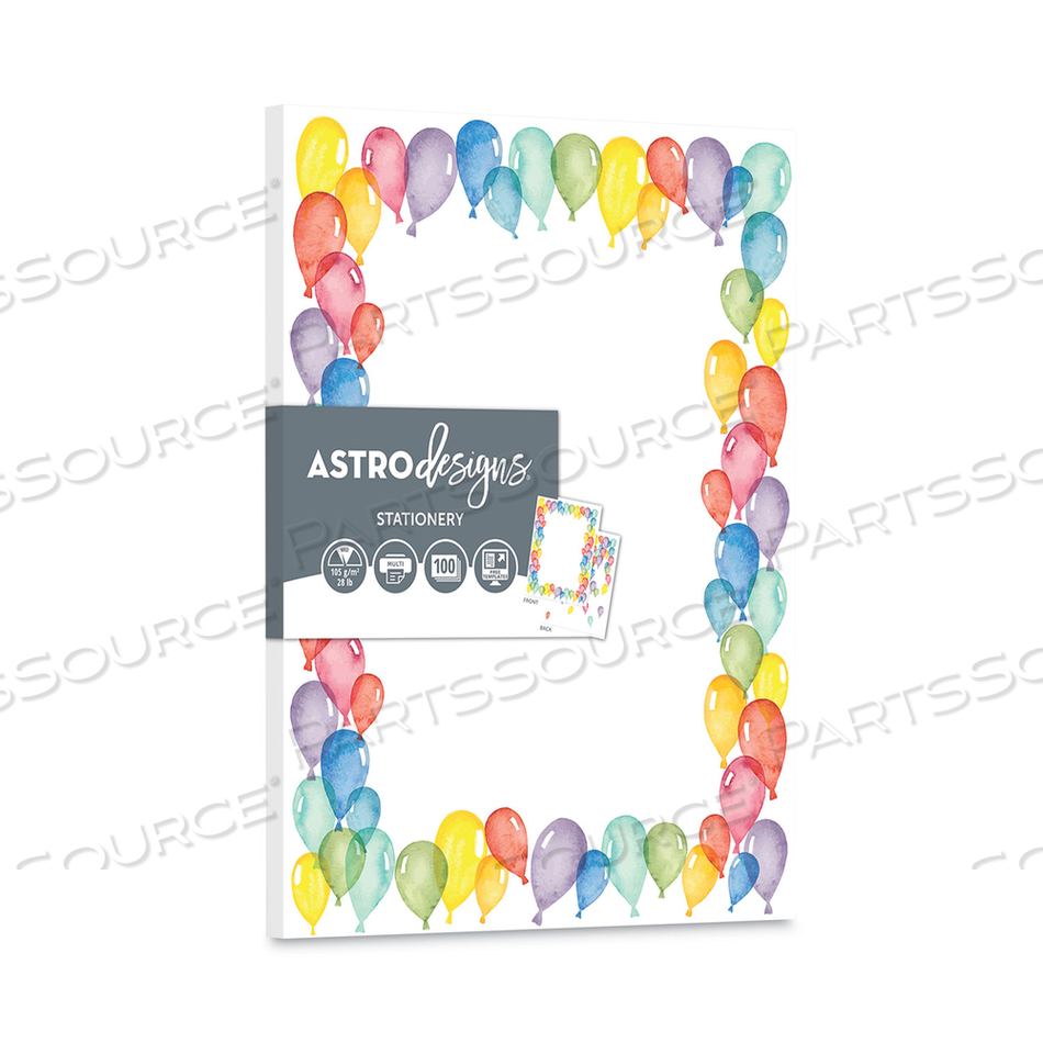 PRE-PRINTED PAPER, 28 LB BOND WEIGHT, 8.5 X 11, BALLOONS, 100/PACK 