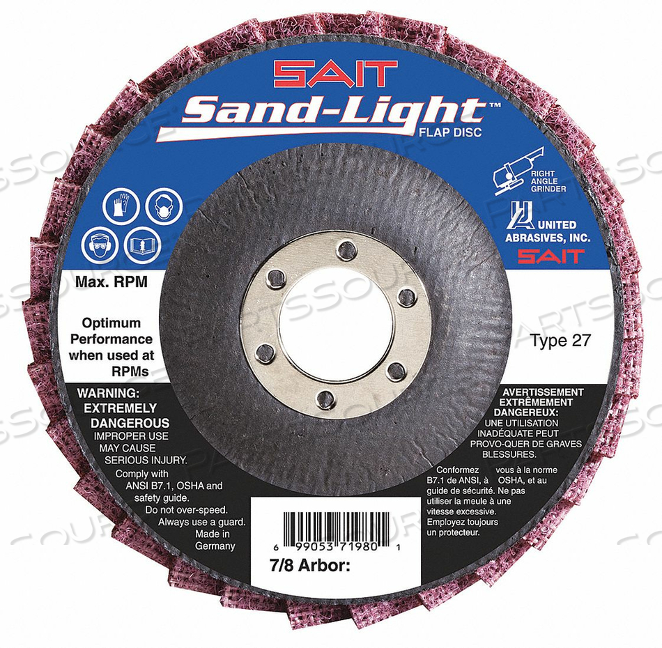 FLAP DISC 4.5 IN D 7/8 IN ARBOR 120 GRIT by United Abrasives-Sait