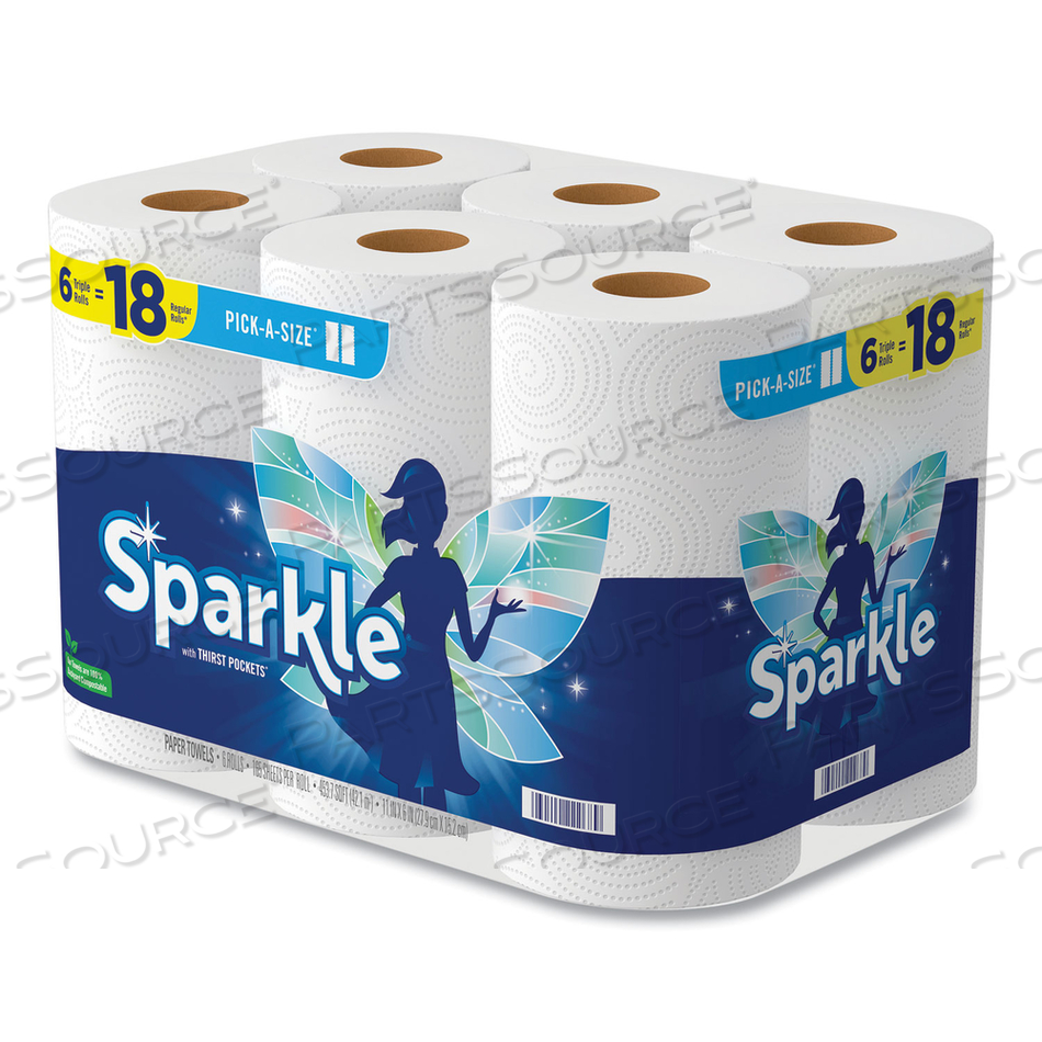 PICK-A-SIZE PERFORATED KITCHEN TRIPLE ROLL TOWELS WITH THIRST POCKETS, 2-PLY, 11 X 6, WHITE, 165 SHEETS/ROLL/PACK by Sparkle PICK-A-SIZE PERFORATED KITCHEN TRIPLE ROLL TOWELS WITH THIRST POCKETS, 2-PLY, 11 X 6, WHITE, 165 SHEETS/ROLL/PACK by Sparkle