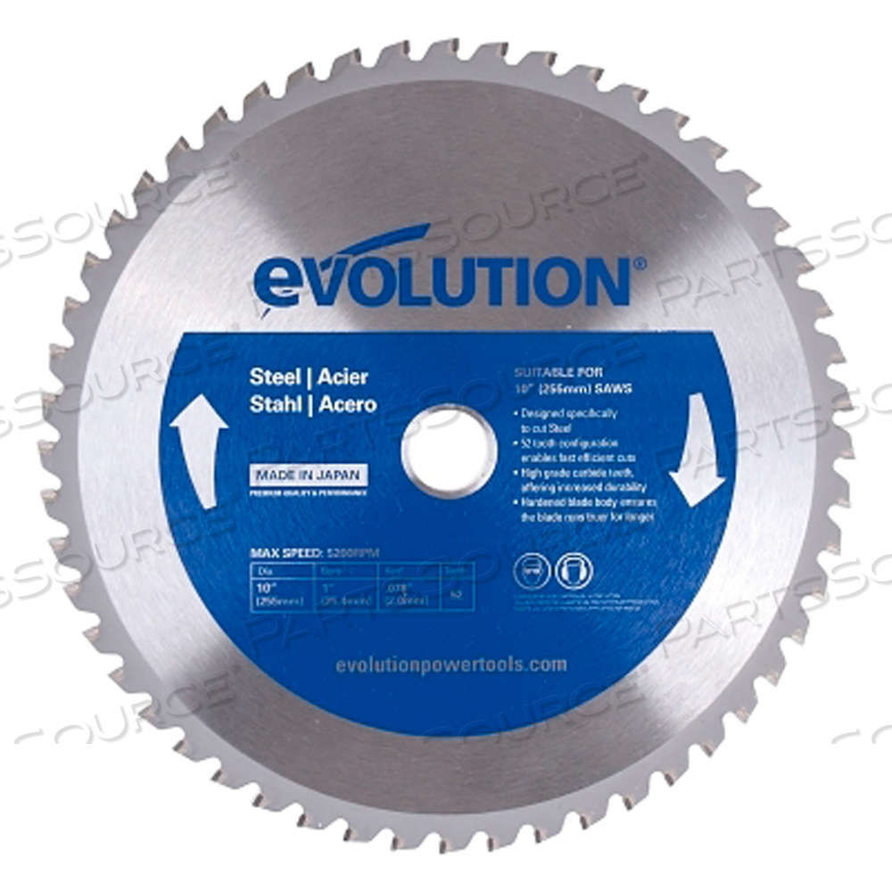 TCT METAL-CUTTING BLADES, 10 IN, 1 IN ARBOR, 5,200 RPM, 52 TEETH by Evolution TCT METAL-CUTTING BLADES, 10 IN, 1 IN ARBOR, 5,200 RPM, 52 TEETH by Evolution