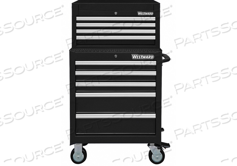TOOL CHEST AND CABINET COMBINATION, LIGHT DUTY, POWDER COATED BLACK, 26 3/4 IN W X 18 IN D X 51 3/4 IN H, BODY COLOR BLACK, BODY FINISH POWD by Westward TOOL CHEST AND CABINET COMBINATION, LIGHT DUTY, POWDER COATED BLACK, 26 3/4 IN W X 18 IN D X 51 3/4 IN H, BODY COLOR BLACK, BODY FINISH POWD by Westward