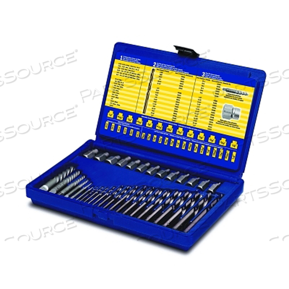 SCREW EXTRACTOR AND DRILL BIT SET, EX-1 TO EX-6, 1/8 IN TO 1/2 IN, HARD CASE by IRWIN Tools SCREW EXTRACTOR AND DRILL BIT SET, EX-1 TO EX-6, 1/8 IN TO 1/2 IN, HARD CASE by IRWIN Tools