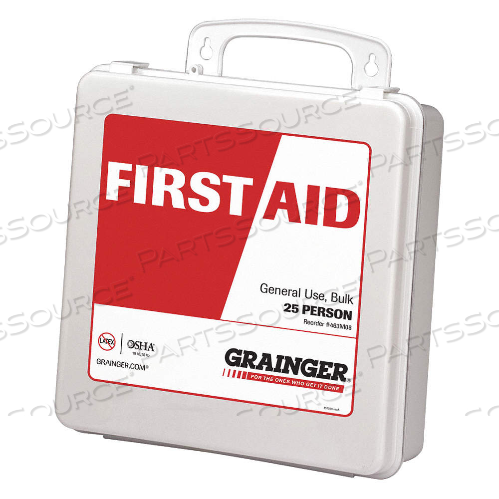 FIRST AID KIT AND HOUSING, INDUSTRIAL, 25 PEOPLE SERVED, 87 COMPONENTS, PLASTIC by Approved Vendor