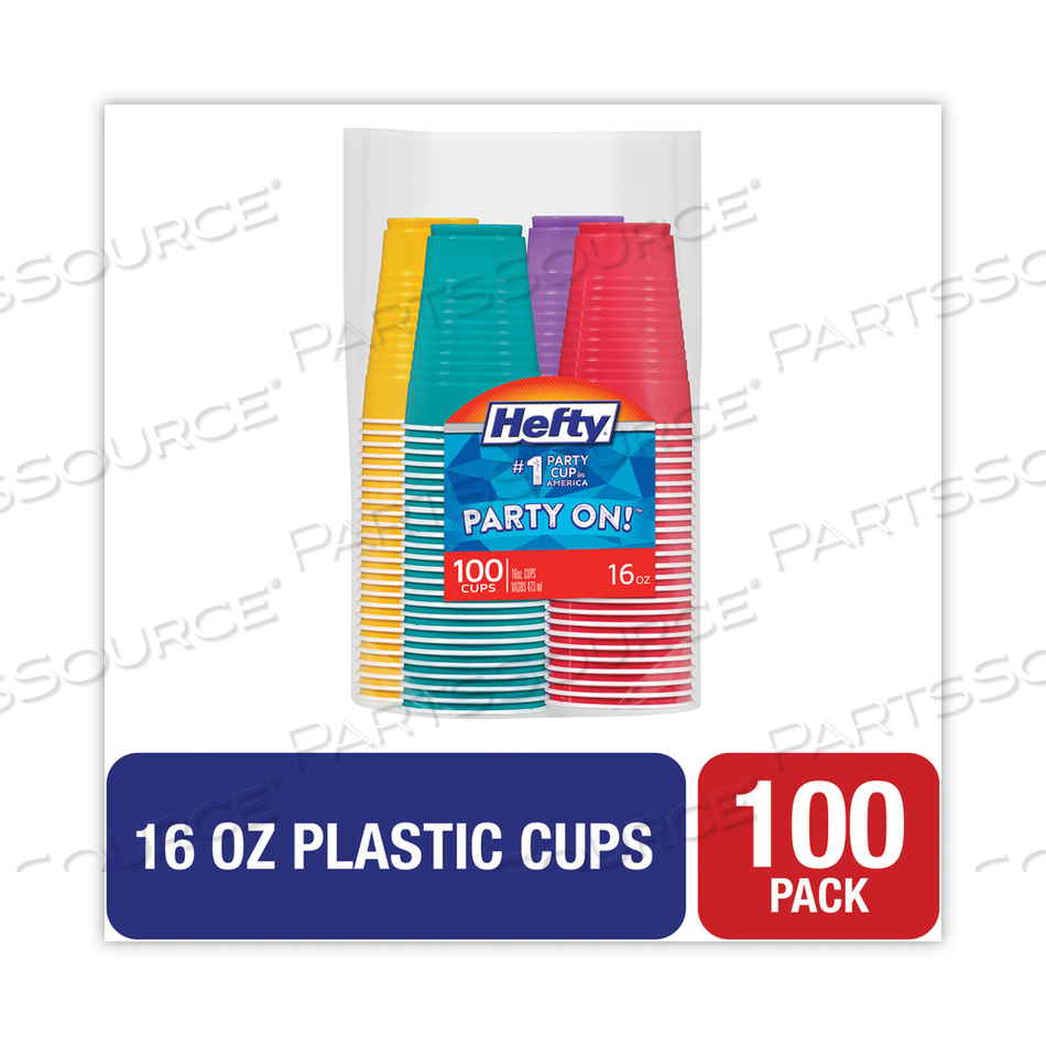 EASY GRIP DISPOSABLE PLASTIC PARTY CUPS, 16 OZ, ASSORTED COLORS by Hefty